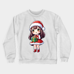 Cute girl christmas holding a gift Crewneck Sweatshirt